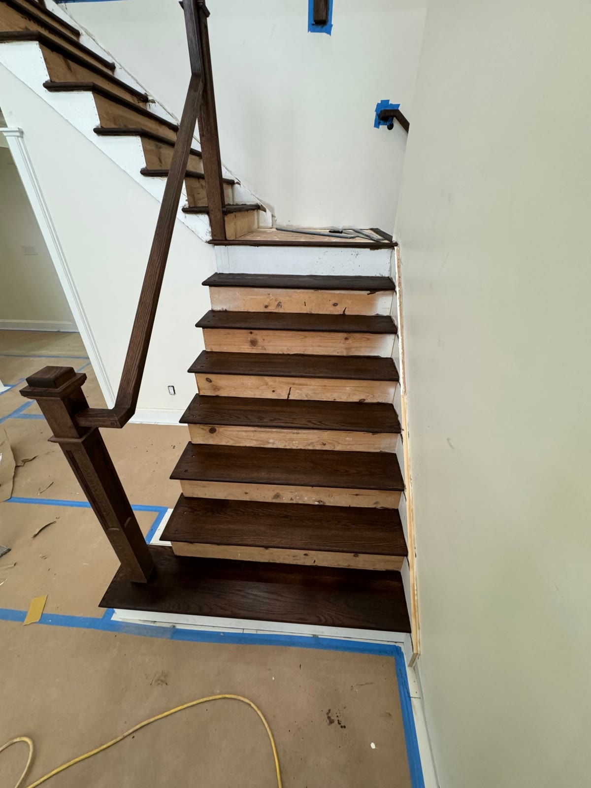New oak stair treads and railing